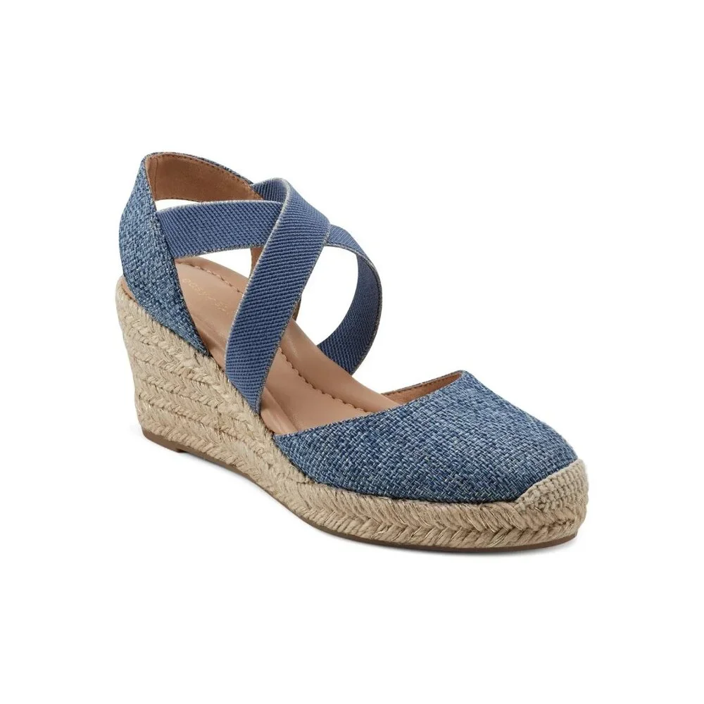 Easy Spirit Meza Strappy Espadrille Wedge Sandals Medium Blue Size 10 MSRP $89